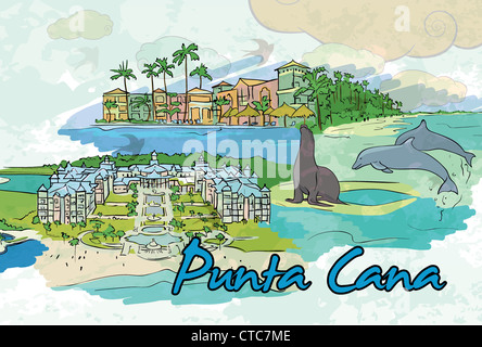 Punta Cana doodles vector illustration Banque D'Images