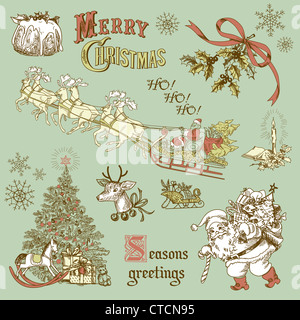 Vintage Christmas doodles Banque D'Images