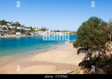 Donnant sur la plage à Mill Bay, sur l'estuaire de Salcombe, Devon, Angleterre Royaume-uni Banque D'Images