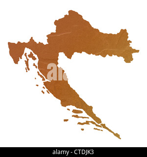 Carte texturée de Croatie plan avec brown rock ou la texture de pierre, isolé sur fond blanc avec chemin de détourage. Banque D'Images