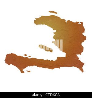 La carte d'Haïti plan texturé avec la texture de pierre ou roche brune, isolé sur fond blanc avec chemin de détourage. Banque D'Images