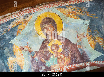 Istanbul, Turquie. L'église byzantine de Saint Sauveur à Chora. Fresque de la Vierge Marie et Jésus Christ. La mère et l'enfant. Banque D'Images