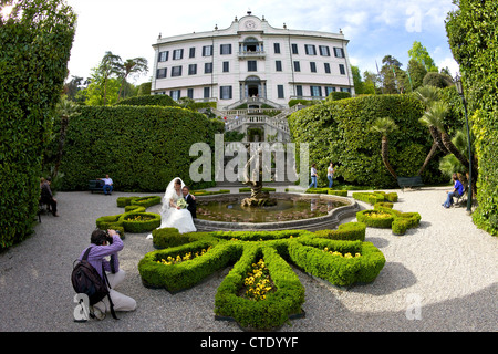 Villa Carlotta et jardins en soleil du printemps, Tremezzo, Lac de Côme, Italie du Nord, en Europe Banque D'Images