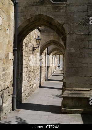 dh Winchester Cathedral WINCHESTER HAMPSHIRE personne marchant Winchester Cathedral arches bâtiment arc-tress close english uk Banque D'Images