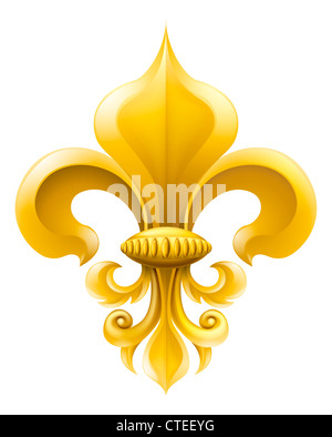 Golden fleur-de-lis design décoratif ou symbole héraldique. Banque D'Images