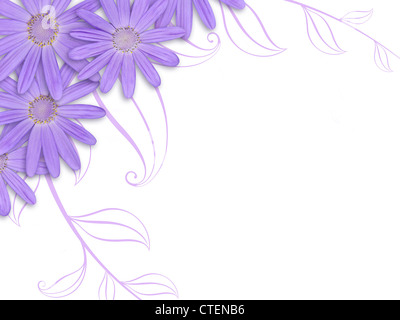 Tas de feuilles stylisées avec cinéraire violet design sur fond blanc Banque D'Images