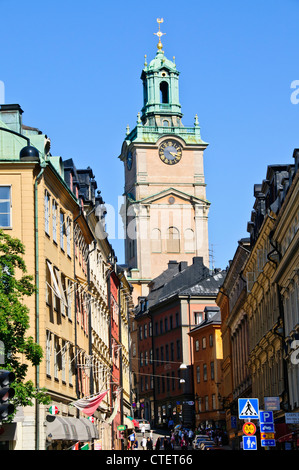 Storkyrkan, vue de l'Storkyrkobrinken.Street,la grande église Gamlaa,Stockholm Stan, la vieille ville de Stockholm, Suède, Scandinavie, Banque D'Images