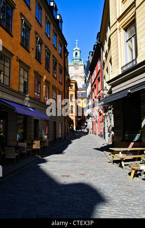 Storkyrkan, vue de l'Storkyrkobrinken.Street,la grande église Gamlaa,Stockholm Stan, la vieille ville de Stockholm, Suède, Scandinavie, Banque D'Images