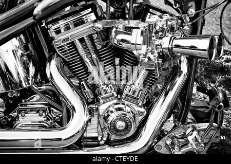 Moteur, Twin Cam 96 FXDB Moto Harley-Davidson Street Bob (noir et blanc) Banque D'Images