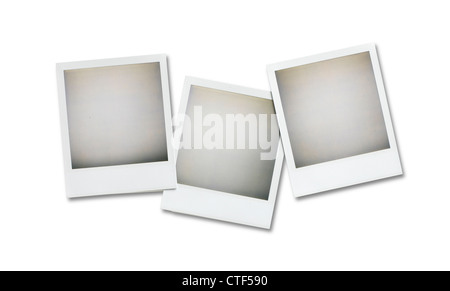 Trois cases vides photos polaroid passage isolé sur blanc avec clipping path Banque D'Images