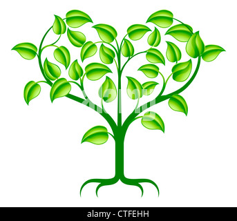 Une illustration de l'arbre abstrait vert avec des branches de plus en plus en forme de coeur. Banque D'Images