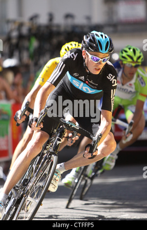 Chris Froome lors du dernier kilomètre de l'étape 17 du Tour de France 2012 Banque D'Images