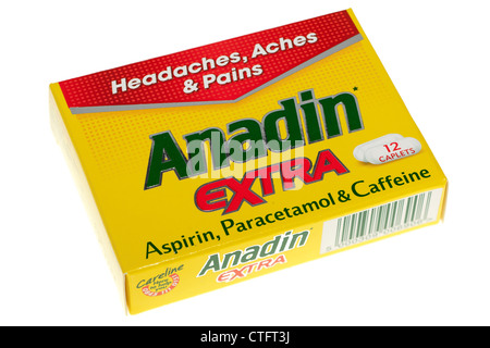 Sachet de 12 Anadin Aspirine Paracetamol maux caplets extra Banque D'Images