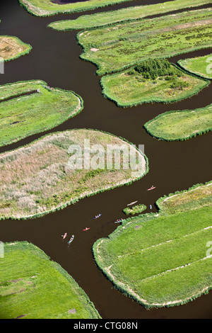 Les Pays-Bas, Jisp, aérienne, paysage de polders. Les canots. Banque D'Images