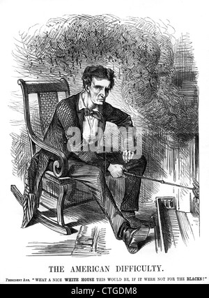 1860s 1861 PUNCH CARTOON ABRAHAM LINCOLN CHEMINÉE FUMER LA DIFFICULTÉ LIÉE À L'ESCLAVAGE AMÉRICAIN SMOKEY CHEMINÉE Banque D'Images