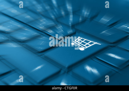 Concept d'achat en ligne - Détail de clé avec symbole Panier sur clavier Banque D'Images