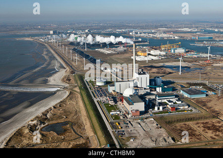 Les Pays-Bas, Borssele, centrale nucléaire. Vue aérienne. Banque D'Images