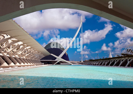 Musée des sciences Príncipe Felipe et l'Assut de l'Or Bridge, Cité des Arts et des Sciences, Valence, Espagne Banque D'Images