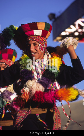 Danseur à Raqchi danse traditionnelle festival. Département de Cuzco, Pérou. Banque D'Images