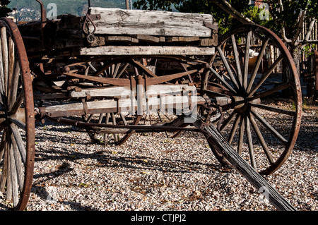 Roues de charrette, parc d'état de Frontier Homestead, Cedar City, Utah. Banque D'Images