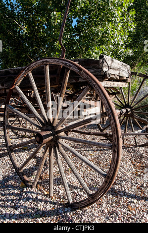 Roues de charrette, parc d'état de Frontier Homestead, Cedar City, Utah. Banque D'Images