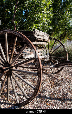 Roues de charrette, parc d'état de Frontier Homestead, Cedar City, Utah. Banque D'Images