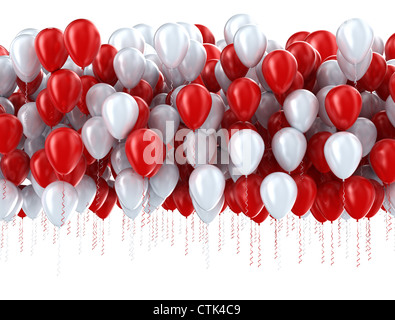 Ballons parti rouge et blanc isolé sur fond blanc Banque D'Images