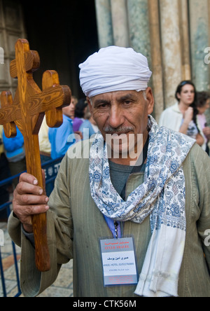 Copte égyptien pilgrim visitez l'église du Saint-Sépulcre à Jérusalem Israël à Pâques Banque D'Images