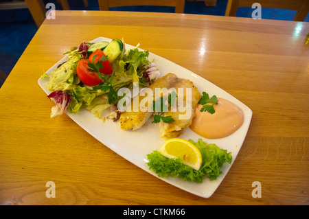 Repas de poisson frit et salade à la cour du centre commercial Europa Passage Mitte Hambourg Allemagne Europe centrale Banque D'Images