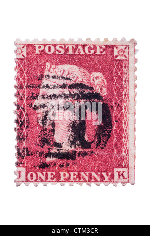 A Victorian un sou timbre 1d rouge sur fond blanc Banque D'Images