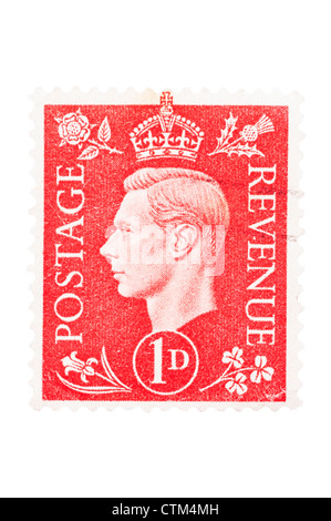 Un roi George VI un sou timbre 1d rouge sur fond blanc Banque D'Images