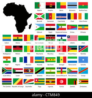 Drapeaux de l'Afrique et du continent Banque D'Images