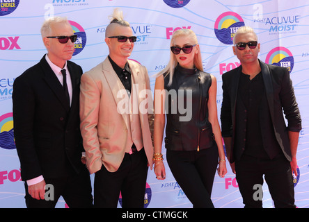 Pas de doute le groupe de rock US à partir de la gauche : Tom Dumont (guitare), Adrian Young (batterie) , Gwen Stefani (chanteuse) , Tony Kanal (basse) Banque D'Images