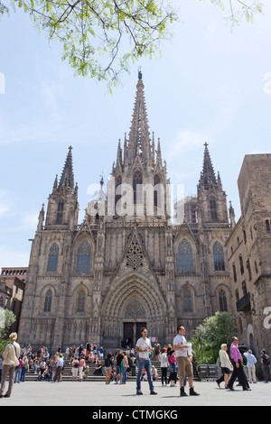 Barcelone, Espagne. La cathédrale de la Sainte Croix et Sainte Eulalia, aka la cathédrale de Barcelone. Banque D'Images