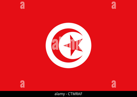 Le drapeau de la Tunisie officiellement, la République tunisienne est le pays le plus au nord de l'Afrique, sur la côte de la Méditerranée Banque D'Images