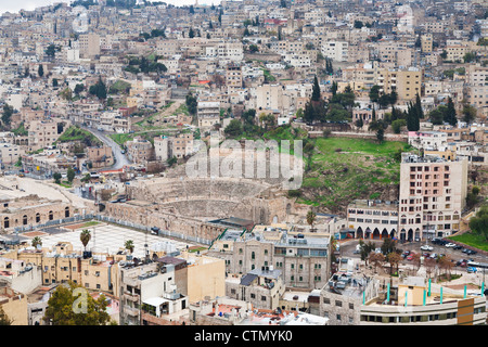 Vue de l'ancien théâtre romain d'Amman, Jordanie Banque D'Images