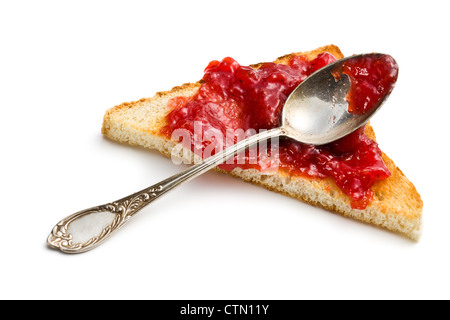 Toast avec confiture sur fond blanc Banque D'Images