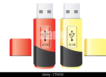 USB Flash Drive, Rouge Orange, Jaune et Noir, vector illustration Banque D'Images