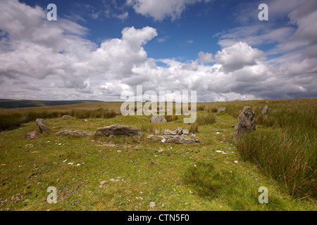 Llechart carn (Bague Cairn) Stone Circle, Rhyd-y-FRO, West Glamorgan, Pays de Galles, Royaume-Uni Banque D'Images