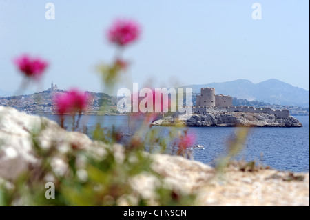 Vue sur le château d'if de l'île du Frioul, près de Marseille, France. Banque D'Images