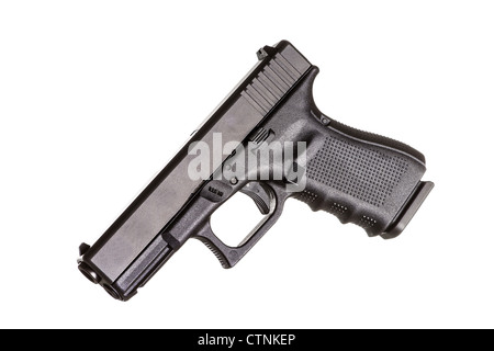 Pistolet compact moderne sur fond blanc Banque D'Images