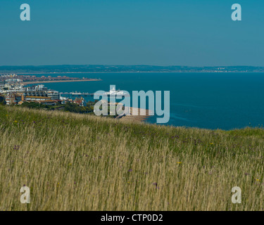 Eastbourne vu du parc national des South Downs, East Sussex, England, UK Banque D'Images