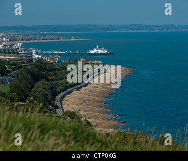 Eastbourne vu du parc national des South Downs, East Sussex, England, UK Banque D'Images