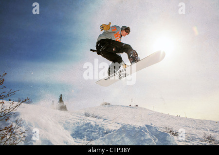 Snowboarder au fil neige Homer, Homer, Kenai Peninsula, Southcentral Alaska, Winter Banque D'Images