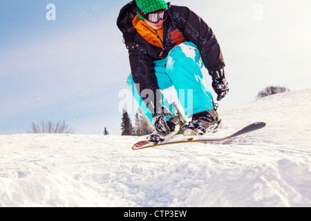 Snowboarder au fil neige Homer, Homer, Kenai Peninsula, Southcentral Alaska, Winter Banque D'Images