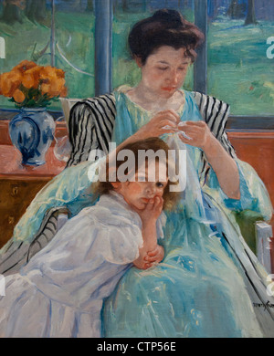 Jeune mère cousant 1900 Mary Cassatt American United States of America Banque D'Images