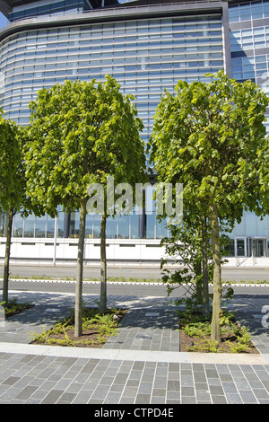 Immeuble de bureaux modernes et d'arbres sur l'Broomielaw à Glasgow, Ecosse Banque D'Images