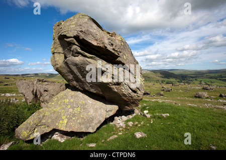 Paysage de l'erratique de grès silurien de Norber, blocs erratiques glaciaires erratiques et blocs de calcaire.Austwick, parc national des Dales du Yorkshire du Nord, Royaume-Uni Banque D'Images