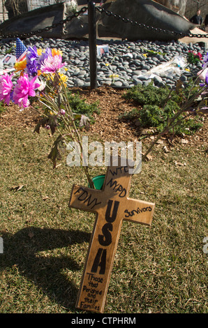 Un mémorial de fortune pour les victimes du 11 septembre dans la région de Battery Park à Manhattan on Mar. 14, 2002. Banque D'Images