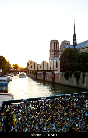 'Love Locks' sur le pont Pont des Arts à Paris, France Banque D'Images